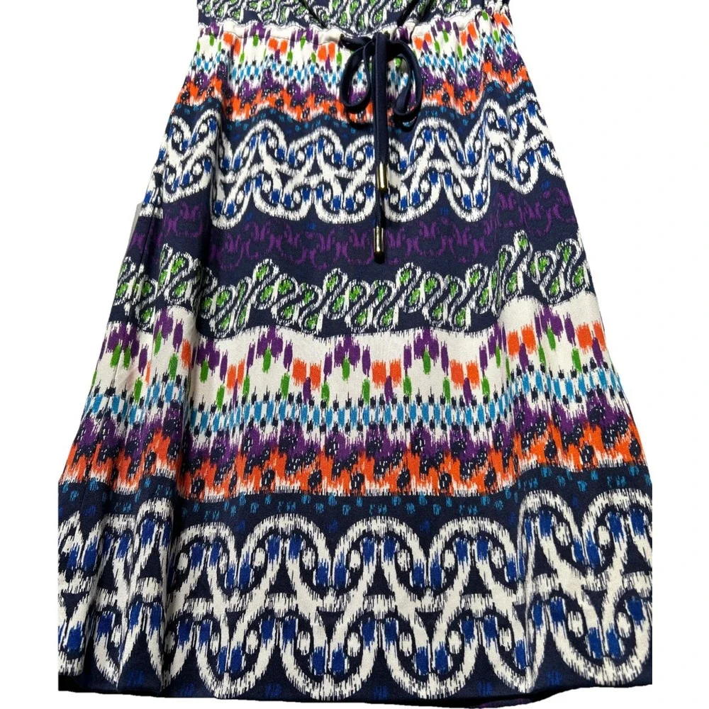 Tory Burch Silk Long Sleeve Cowl Neck Mini Dress Fantasy Print Sz Small‎ EUC